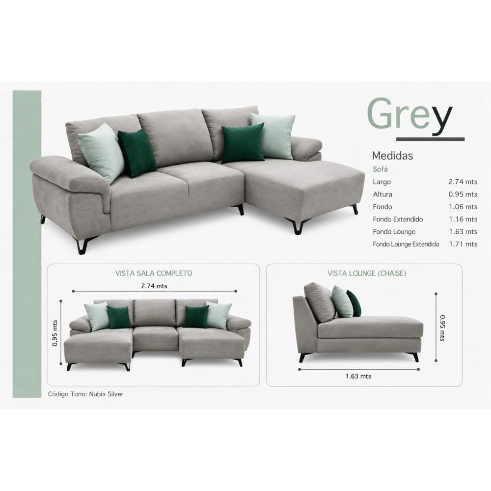 GREY SECCIONAL 